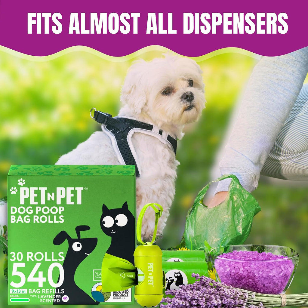 Pet N Pet Dog Poop Bags Rolls, 540 Count, Lavender Scented Green Waste Bag | Leak-Proof, Tear-Resistant, Easy-Tear Design, Durable, Reliable, Everyday Convenience, Strong, Secure, Easy dog waste bags