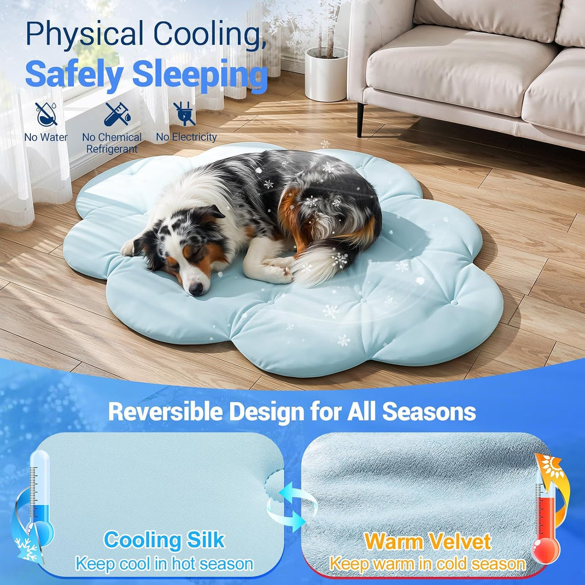 Q-Max>0.5 Dog Cooling Mat (Cool&Warm), 47''×35'', L, Cloud Sky Blue