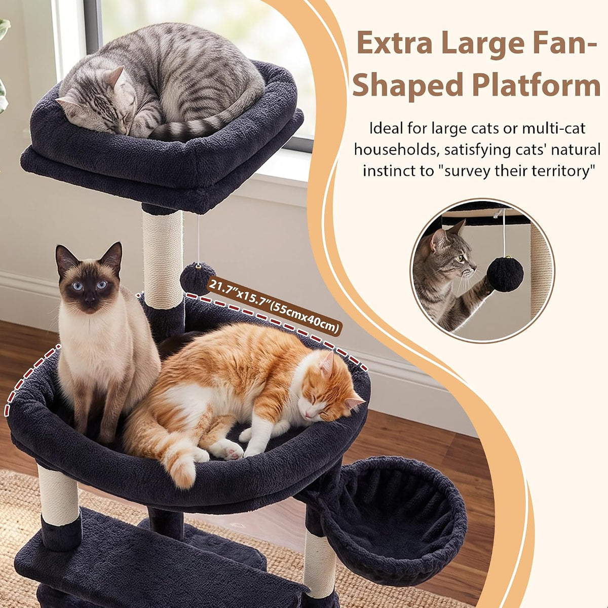 Gitelsnour 74.4'' Cat Tree Tower for Large Cats with Removable Bed, GCT803G