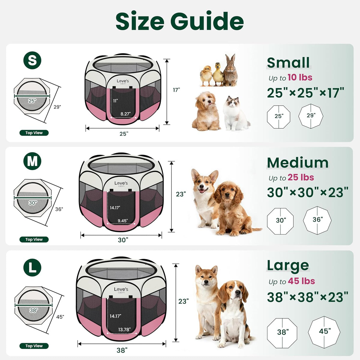 Love's cabin Pet Puppy Dog Playpen, Large Dog Tent Crates Cage Indoor/Outdoor, Portable Playpen for Cat, Foldable Pop Up Dog Kennel Playpen with Carring Case, Removable Zipper Top, Light Pink
