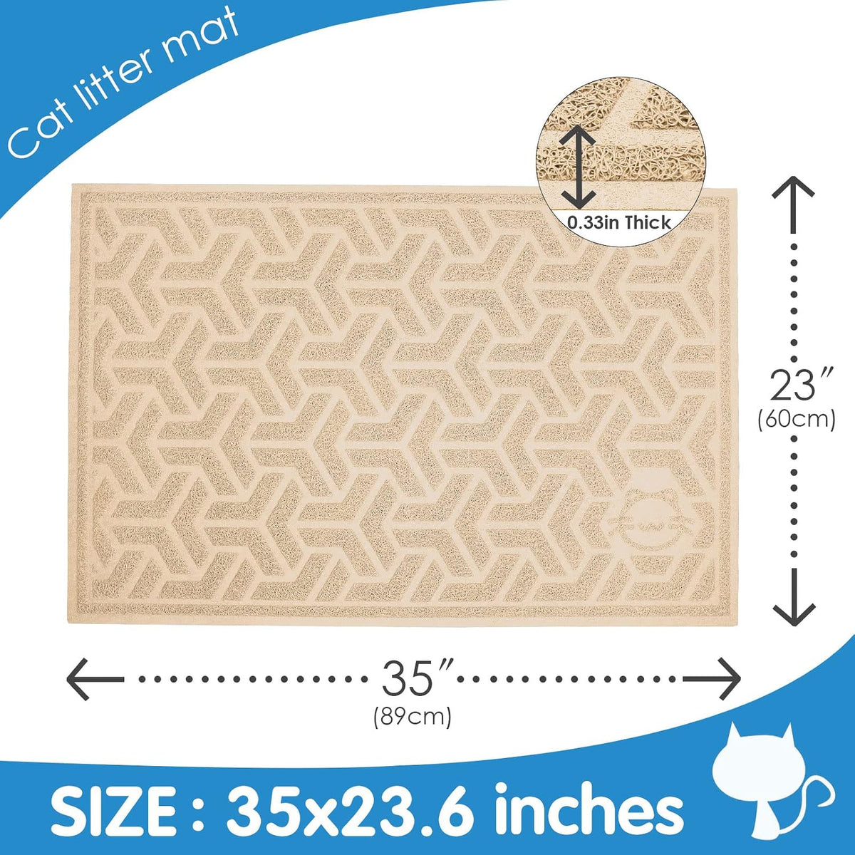 UPSKY Waterproof Cat Litter Mat Large 35" x 24" Soft on Kitty Paws, Beige | Litter Box Mat, Cat Litter Mat Litter Trapping Mat, Waterproof Scatter Control, For Indoor Cats, Easy to Clean