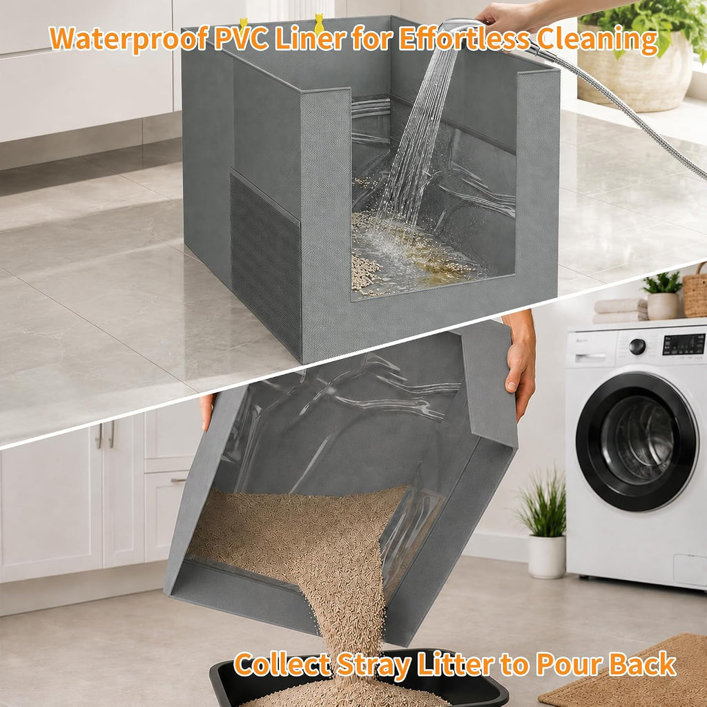 Litter Box Shield with Front Barrier, Cat Litter Box Enclosure Splash Guard