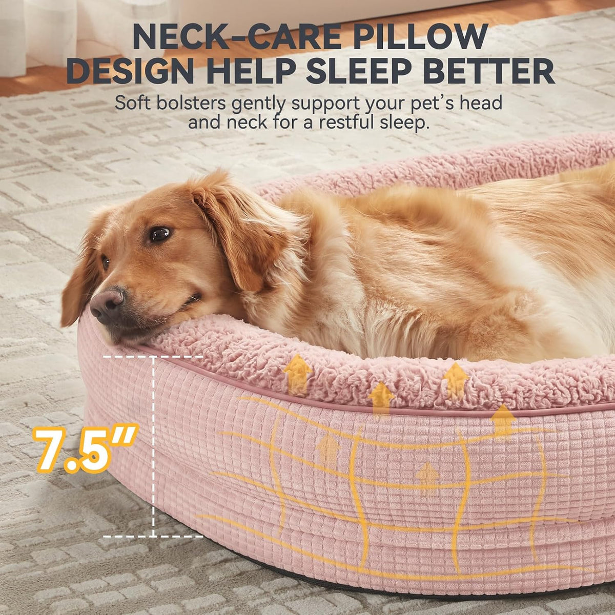 JOEJOY XL Orthopedic Dog Bed for Large Dogs, 360° Oval Bolster, 45"