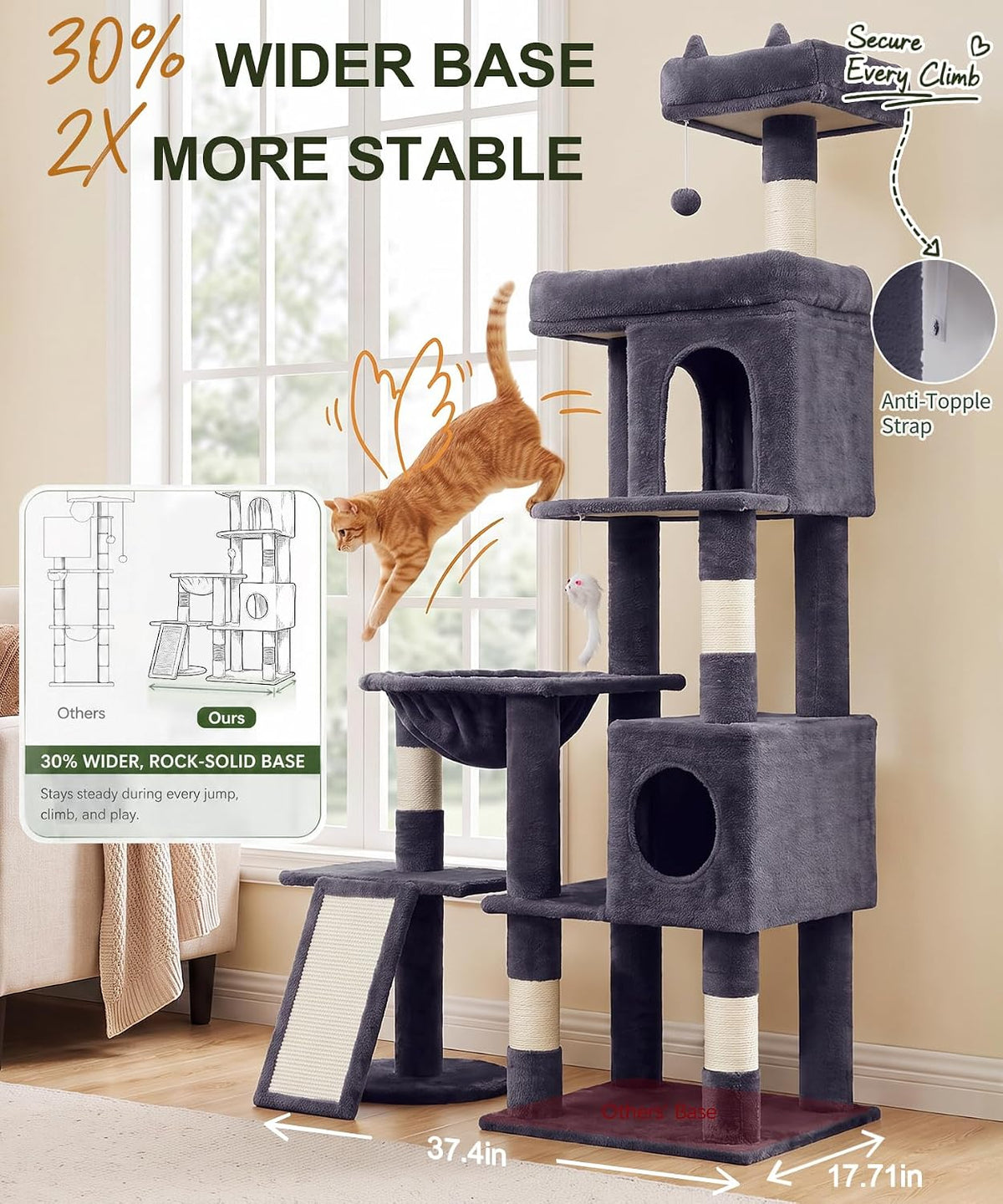 68 Inch Heavy Duty Cat Tree Tower for Indoor Cats Large Adult