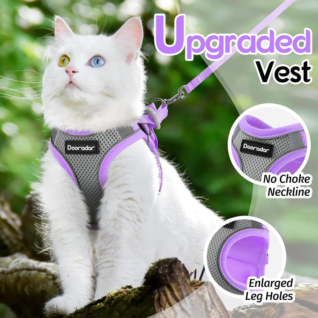 Dooradar Cat Harness and Leash Set, Easy-on Vest, Grey & Purple