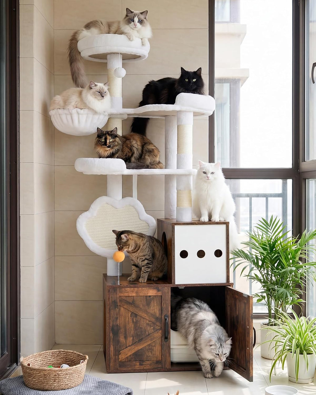 Heybly Cat Tree with Litter Box Enclosure, Modern 64" Hidden Tower HCT105SR