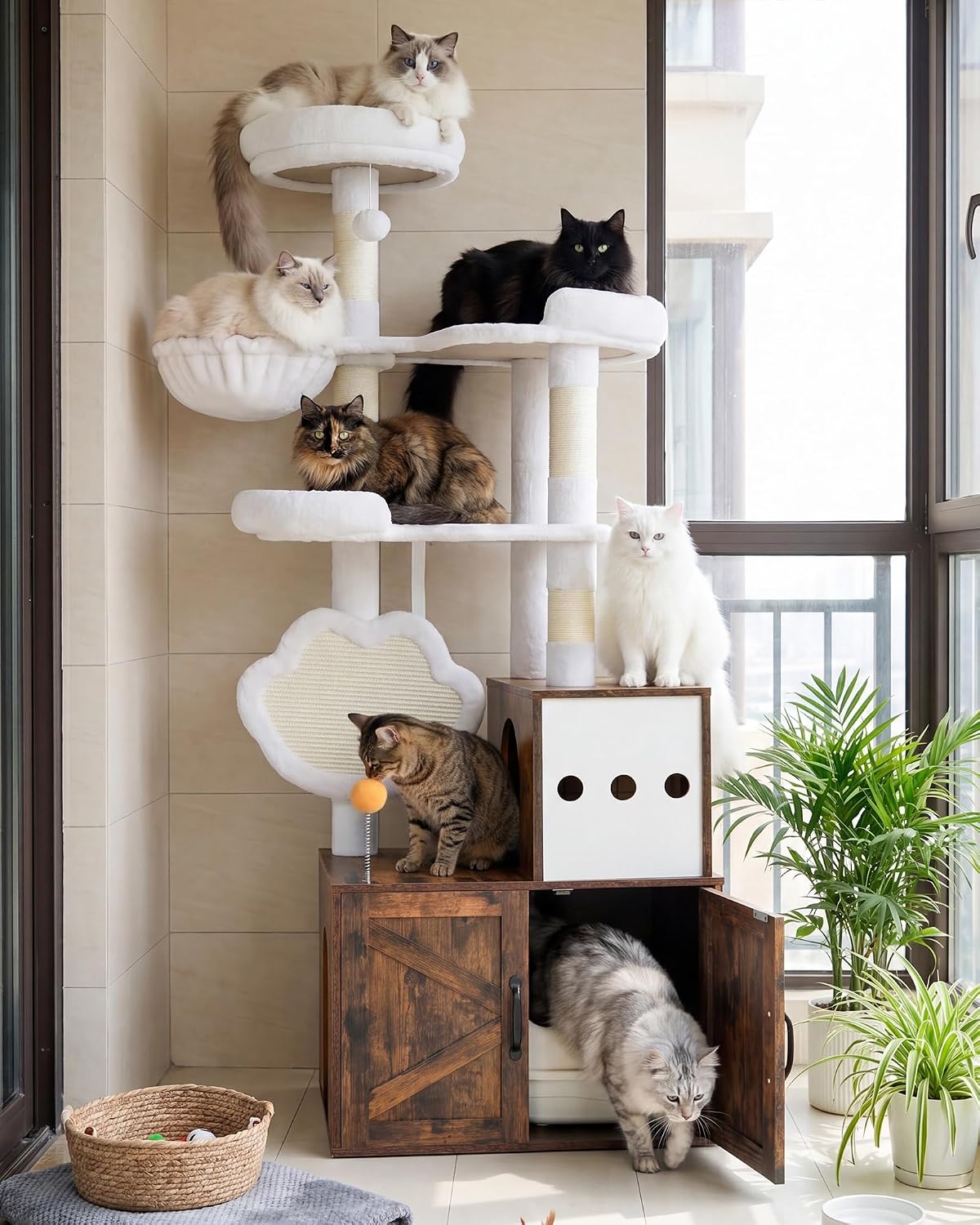Heybly Cat Tree with Litter Box Enclosure, Modern 64" Hidden Tower HCT105SR