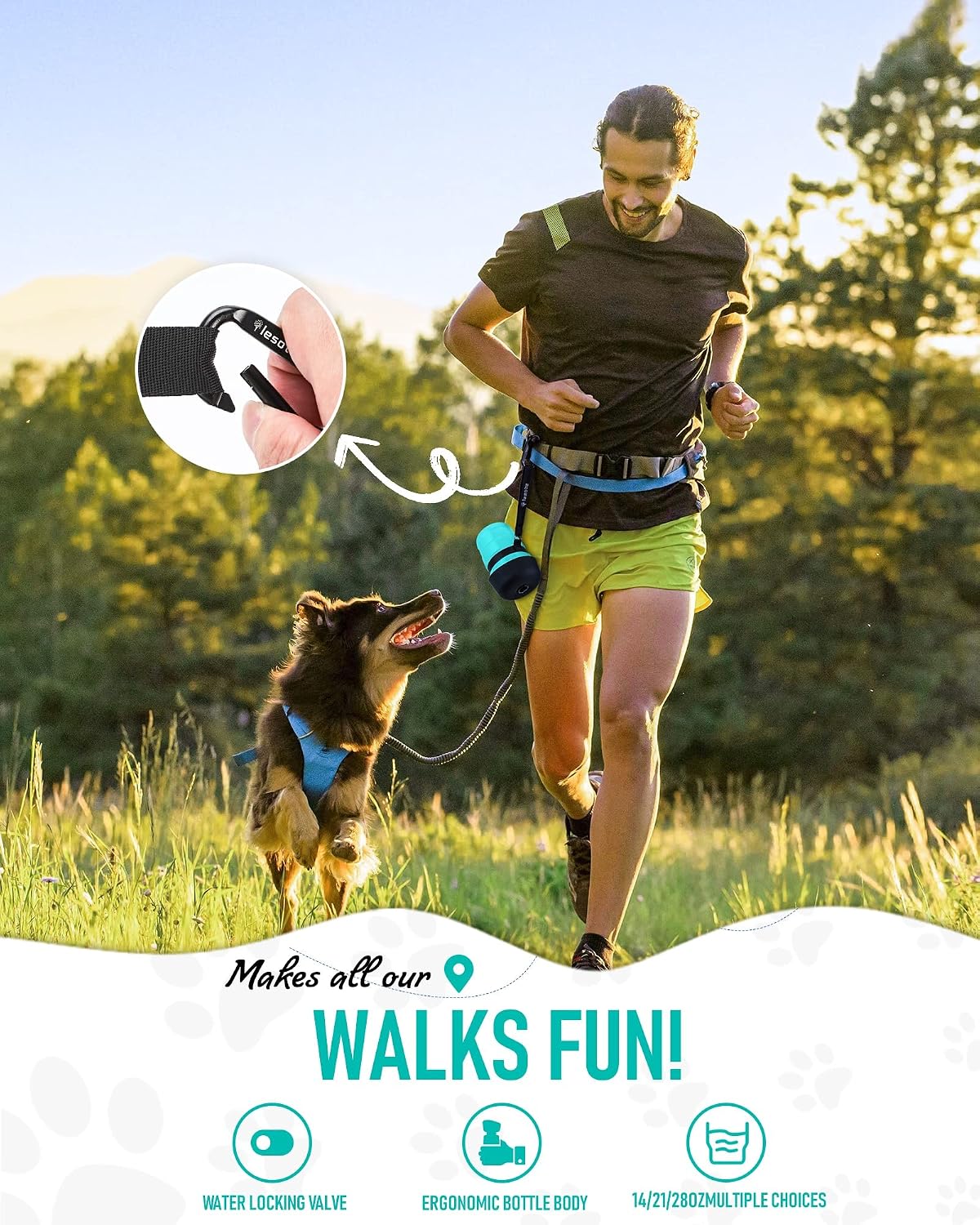 lesotc Dog Water Bottle, Portable Water Dispenser with Bowl, Leak Proof Pet Travel Squeeze Bottle, Puppy Essentials Dog Stuff Accessories for Outdoor Walking, Hiking, Camping 