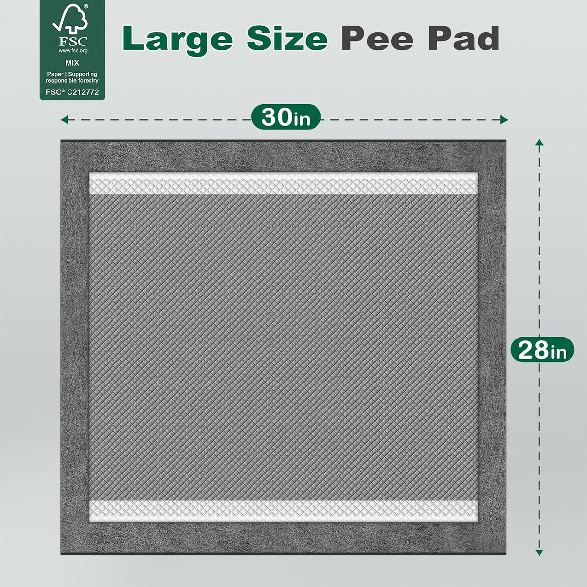 MIZOK Pee Pads for Dogs Charcoal Disposable No Leak Large 28x30in 50Ct | Heavy Duty Carbon Layers, Powerful Odor Eliminator, Extra Thick Dog Pads, Protects Floors from Daily Messes