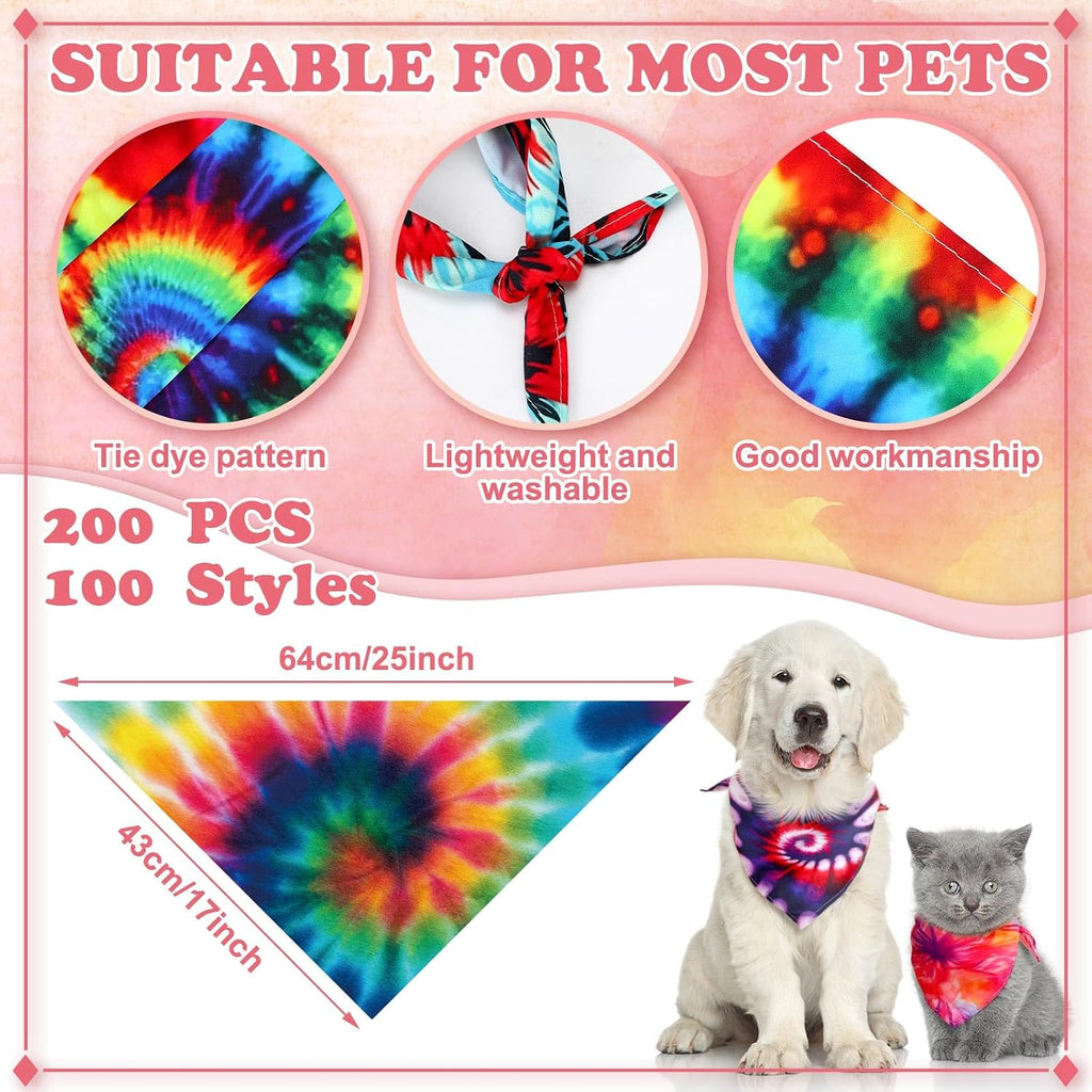 Huhumy 150 Pcs Tie Dye Dog Bandanas Bulk Pet Tie Dye Bandanas for Dogs