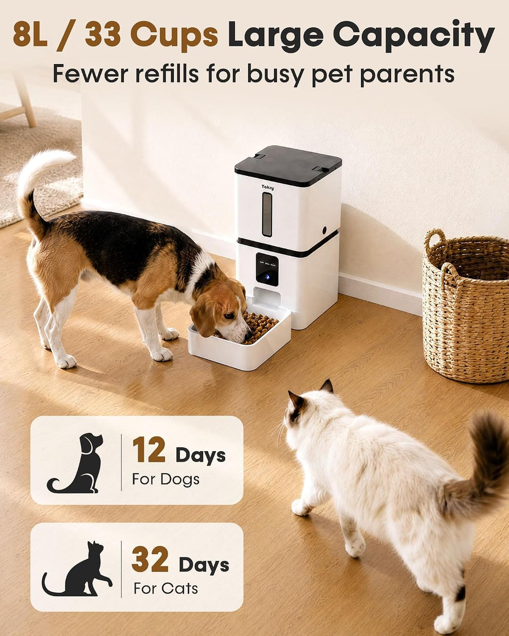 Yakry Automatic Dog Feeder with Camera - 8L/33 Cups Smart Dog Feeder
