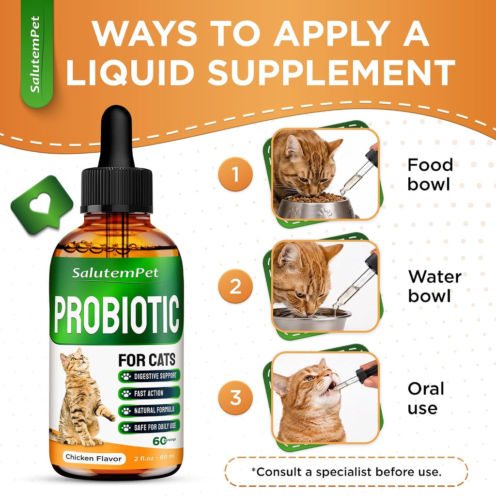 Cat Probiotic Helps with Colic, Upset Stomach, Diarrhea, Gas, and Bloating – Advanced Prebiotics & Probiotics for Cats Digestive Support – Enriched with Chicken Flavor – 2 Oz