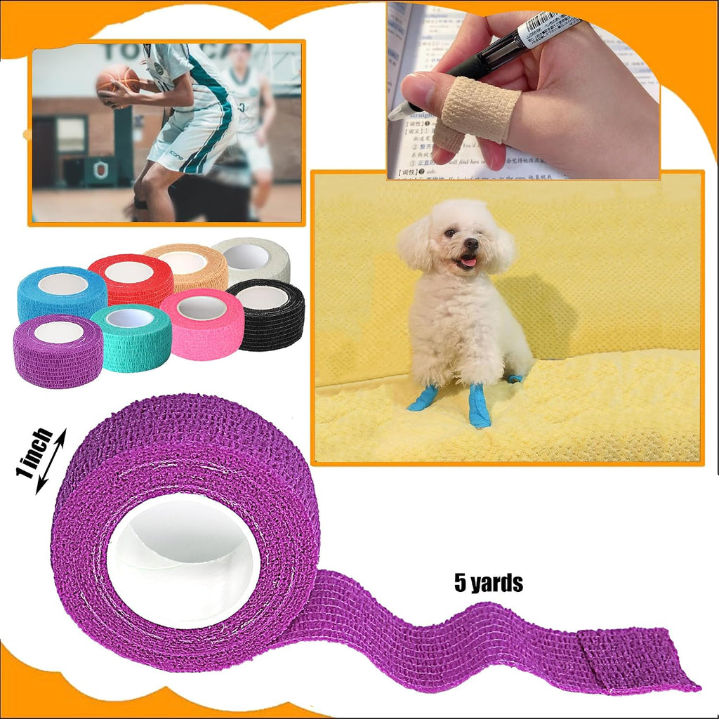 8 Pack 1 in x 5 Yards Cohesive Wrap Self Adhesive Bandage Wrap Elastic Self Adherent Bandage Self Stick Vet Tape for Athletic, Wrist, Ankle, Knees, Pets (Dark Purple)