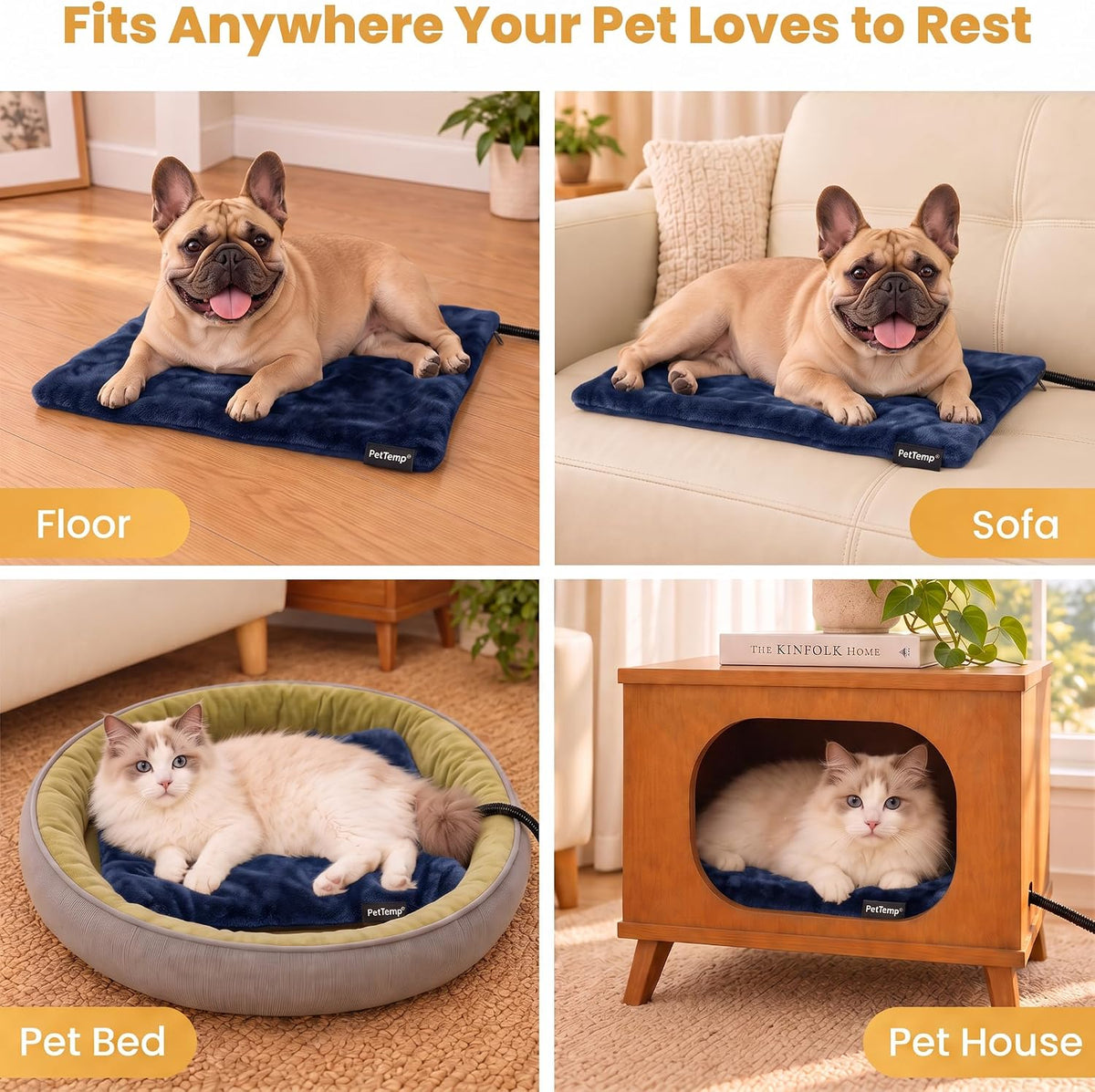 Dog Heating Pad, Heated Cat&Dog Bed, Safety Listed, Constant Warmth, Blue