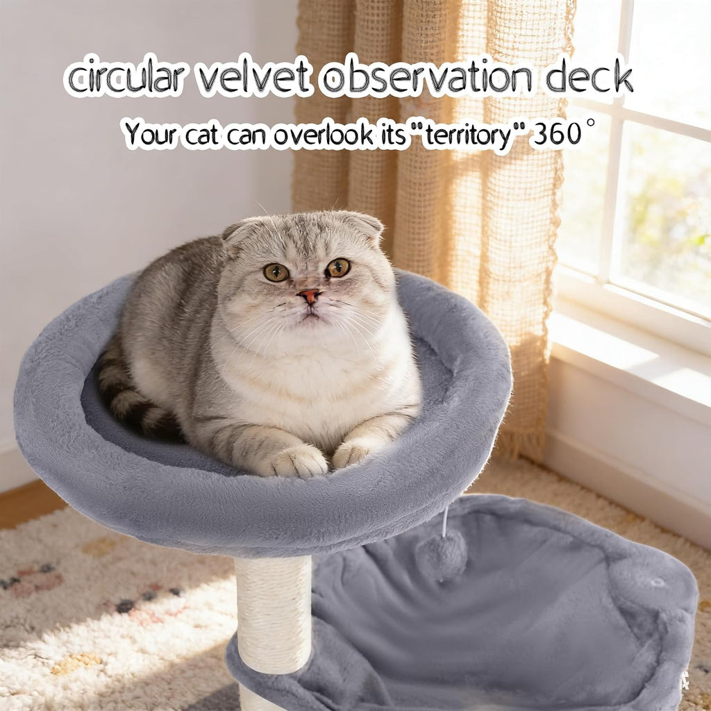 YUNIQUE Multi-Functional Cat Tree Tower, Big Cat Condo with Scratching Board, Rotating Toy & Deep Hammock, Luxury Perch Kitty Furniture for Indoor Cats (Grey)