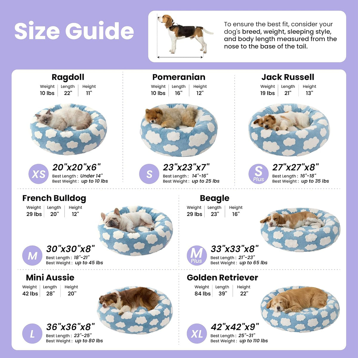 LE SURE Shown on TV Jacquard Donut Dog Beds Large,Lover Hearts 36x36x8in
