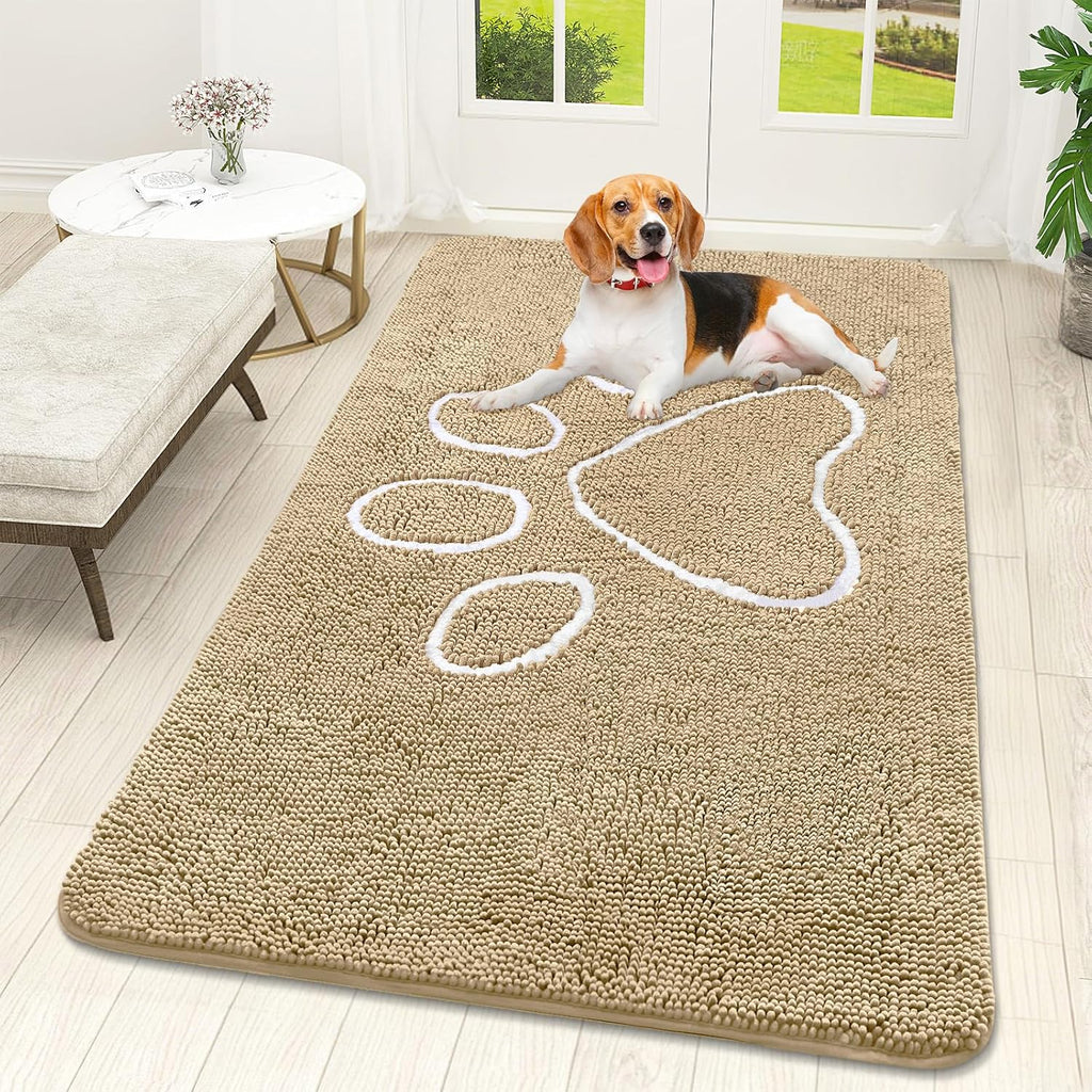 OLANLY Dog Door Mat for Muddy Paws 59x32, Paw Print Design Chenille Mud Mat