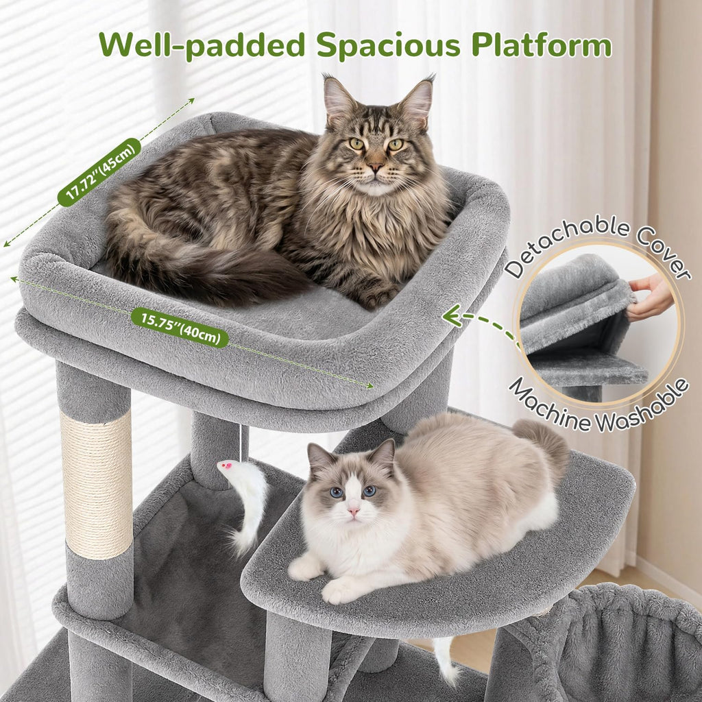 Globlazer S51 Sturdy Cat Tree Tower with Scratching Posts, Light Grey