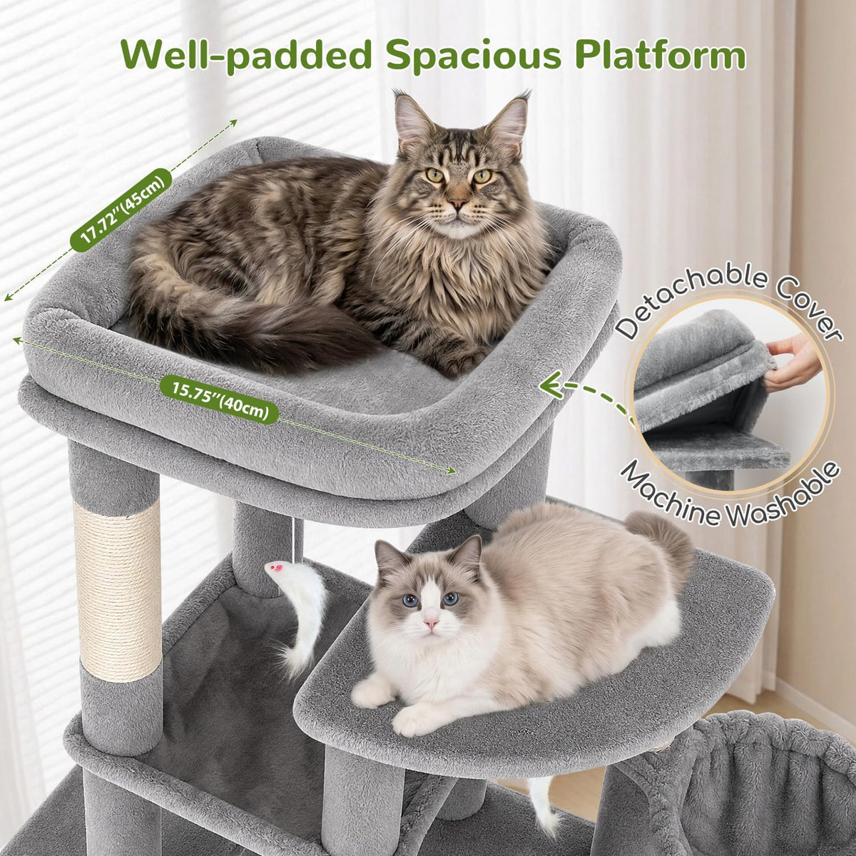 Globlazer S51 Sturdy Cat Tree Tower with Scratching Posts, Light Grey