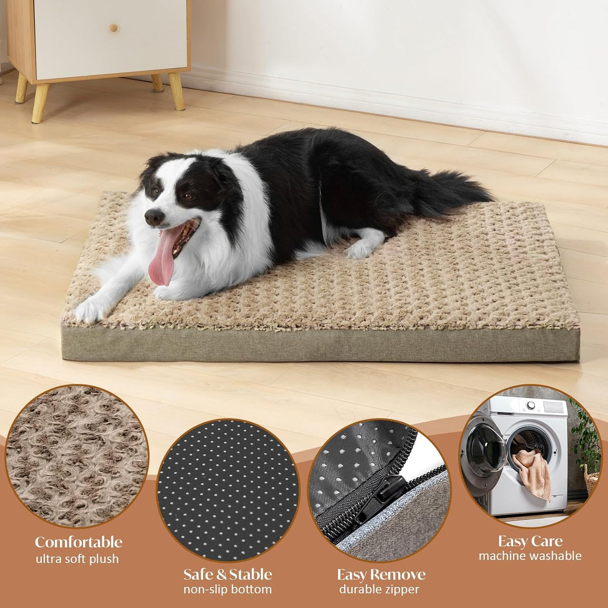 KHONSU PET Dog Bed Mat Plush 4in Orthopedic Pad for Large Dogs up to 110 lbs Waterproof Removable Cover Machine Washable for XXL Dogs