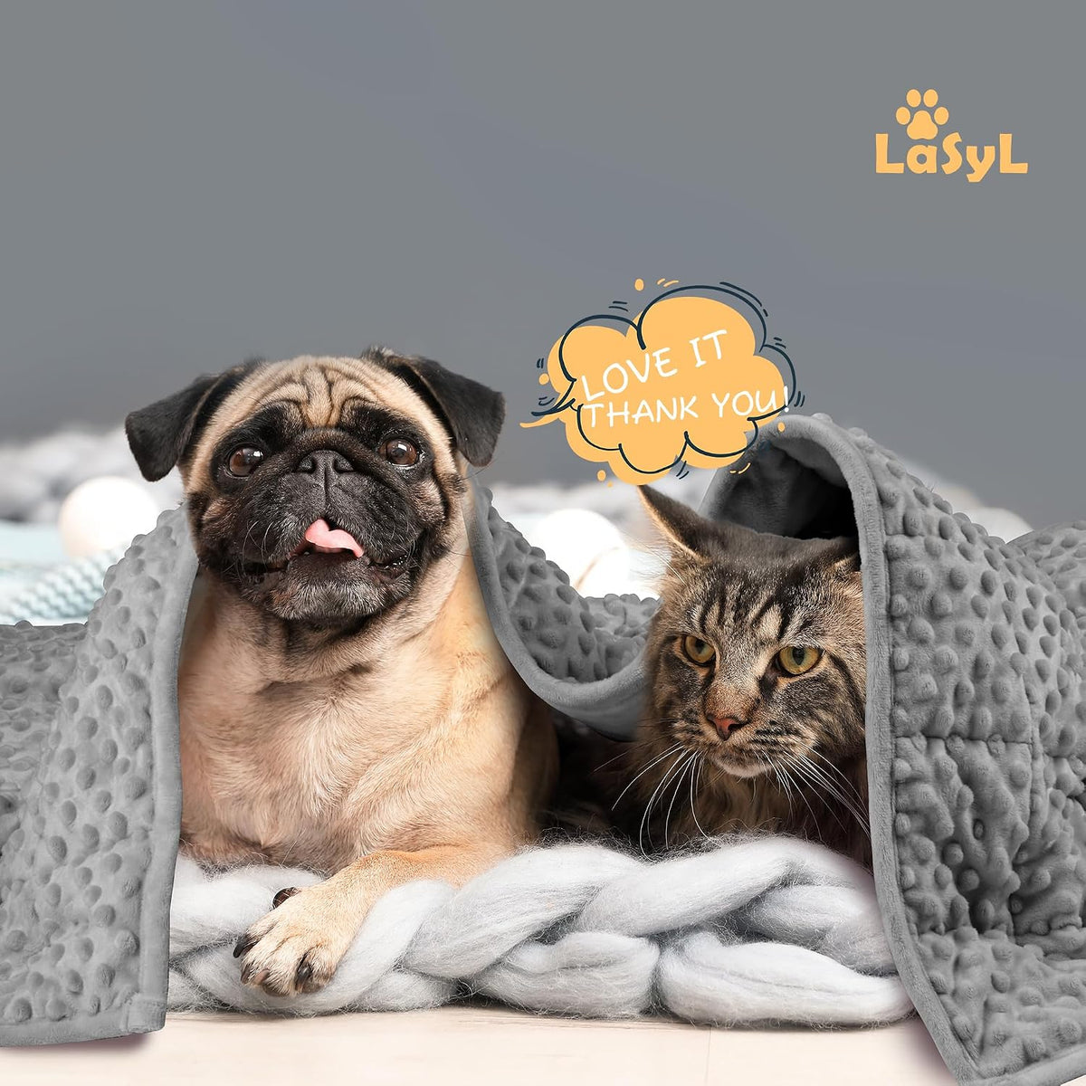 LaSyL Weighted Blanket for Pets | Thunder Blanket for Dogs Anxiety | Premium Soft Minky | Relaxation & Calming & Anti Anxiety | Used in Car, Bed, Couch | Dark Grey, Washable Medium (32"x40")