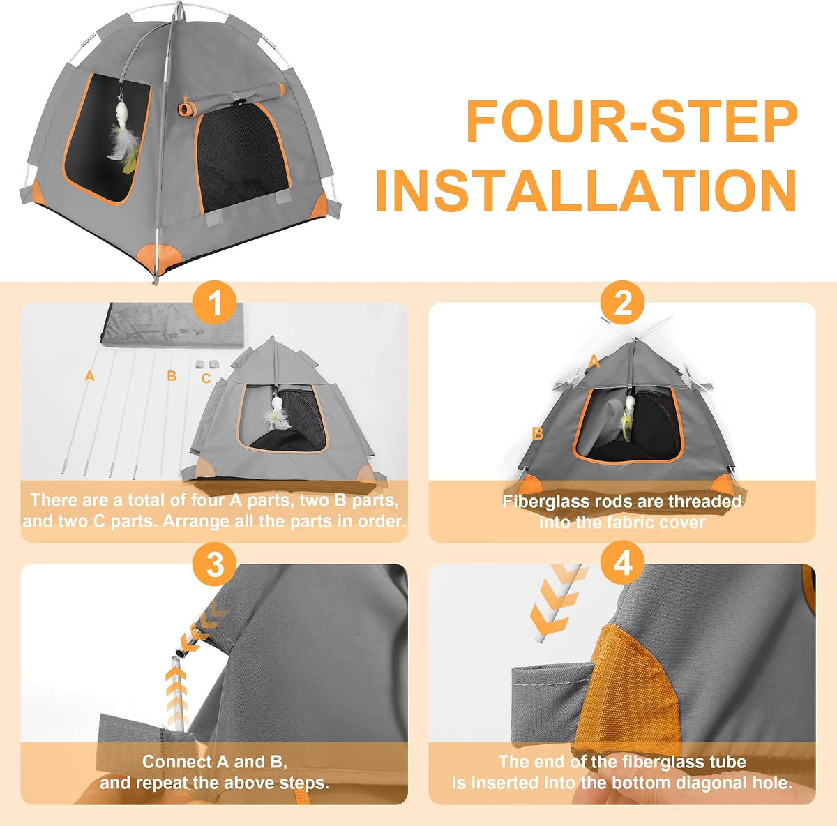 Indoor Cat Tent with Soft Cushion, Foldable Cat House for Indoor Cats