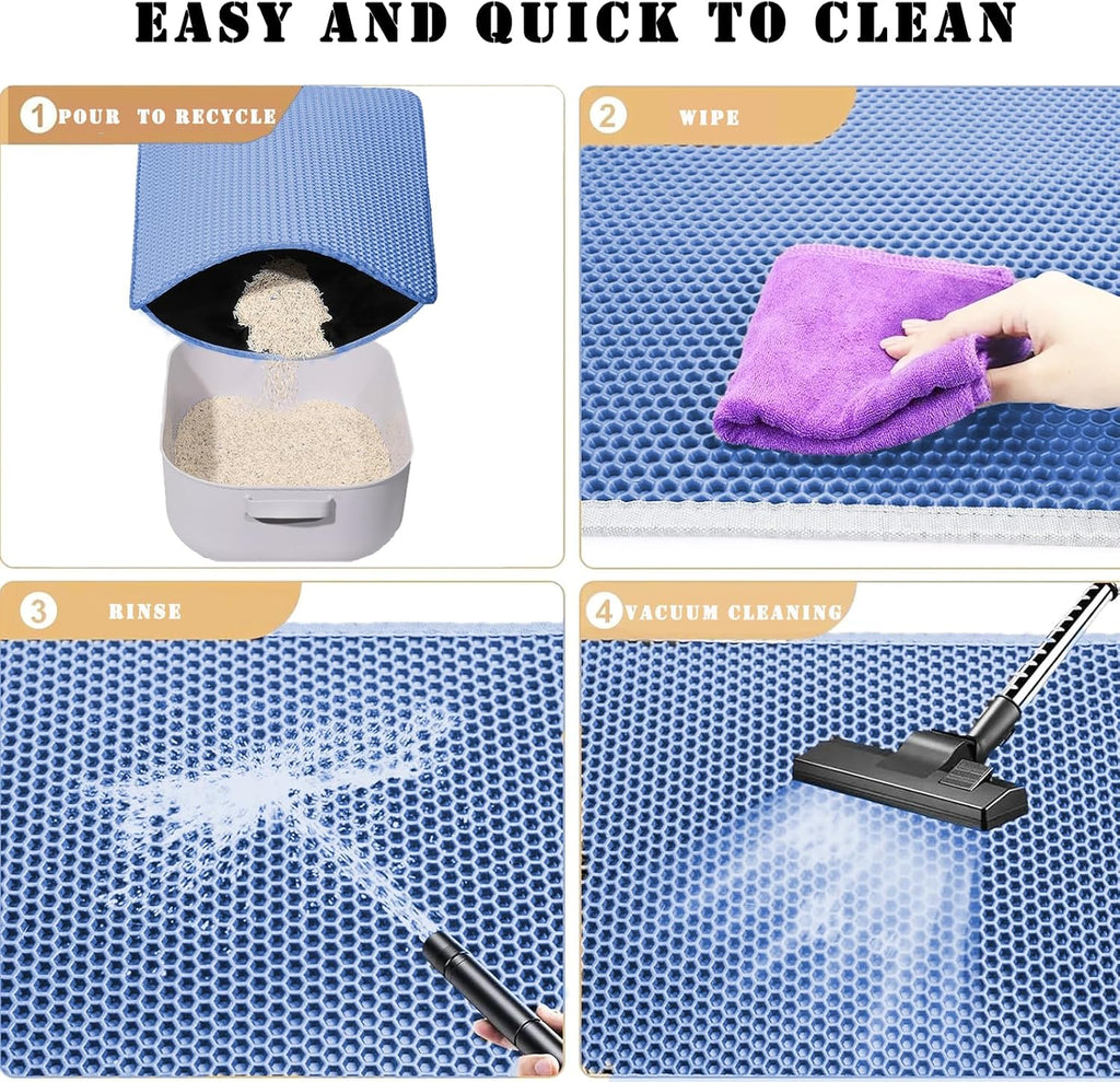Cat Litter Mat, Double Layer Cat Litter Box Mat (35x24 Inch, Blue)