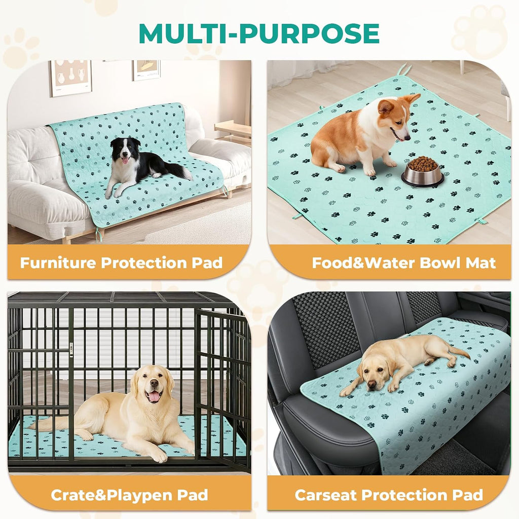 Fostanfly Washable Pee Pads for Dogs, Leak-Proof, 54"x54"-2 Pack, Green | Ultra-Absorbent, Waterproof, Non-Slip, Large Reusable Pee Pads for Puppy Potty Training, Crate and Playpen with 8 Tie Straps