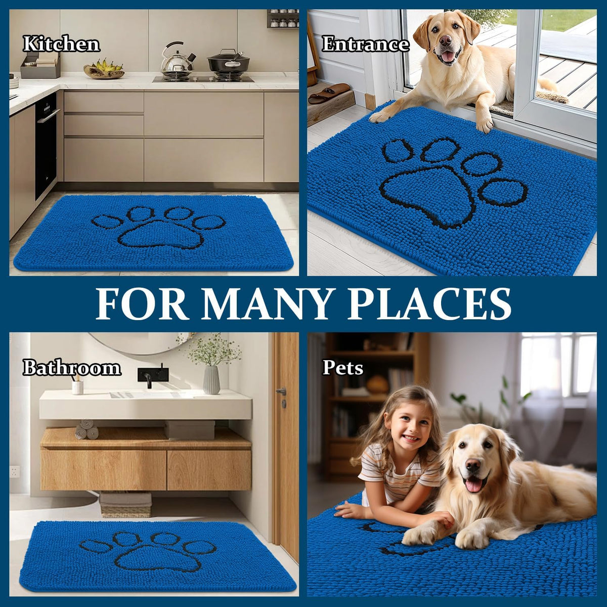 OLANLY Dog Door Mat for Muddy Paws 30x20, Paw Print Design Chenille Mud Mat
