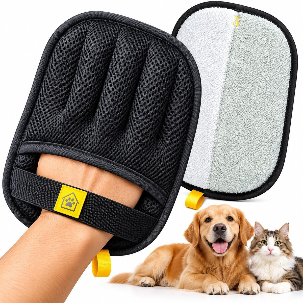 Pet Hair Remover Glove for Dogs & Cats – Cat Hair Remover & Dog Hair Removal Tool, Reusable Electrostatic Grooming Glove for Furniture, Couch, Carpet, Car Seat & Clothes – Easy Pet Hair Cleaning Mitt
