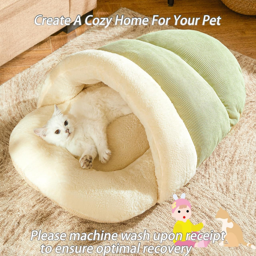 Cat Bed - Cat Cave Bed for Indoor Cats and Small Dogs, Cute Slipper Cat Cave Bed Cat House, Cozy & Soft Plush, Anti-Slip &Durable, Washable for Kittens and Puppies Under 15 lbs (24"x16", M, Green)