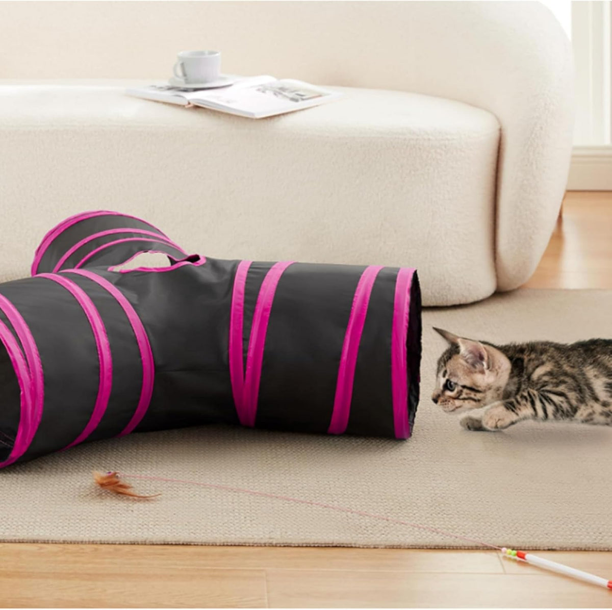 Pet Cat Tunnel Tube Cat Toys 3 Way Collapsible, Tunnels for Indoor Cats，Kitty Bored Peek Hole Toy Ball Cat, Puppy, Kitty, Kitten, Rabbit