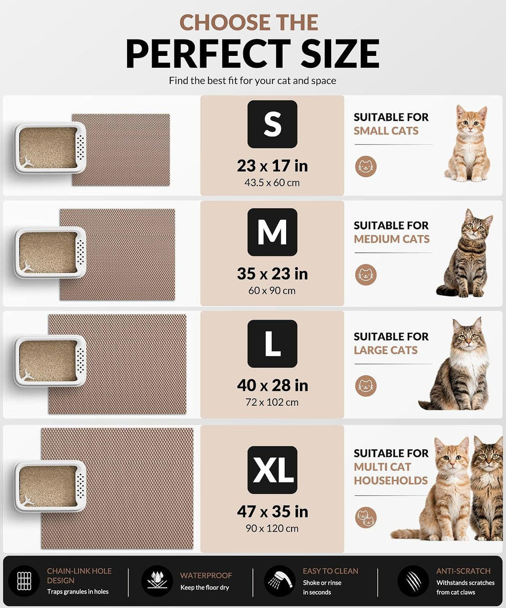 Cooyes Cat Litter Mat - Cut to Fit Any Place, 35"x23" Large Litter Trapping Mat for Litter Box, Easy to Clean, Waterproof & Non-Slip Kitty Pad, Scatter Control to Protect the Floor (Khaki)