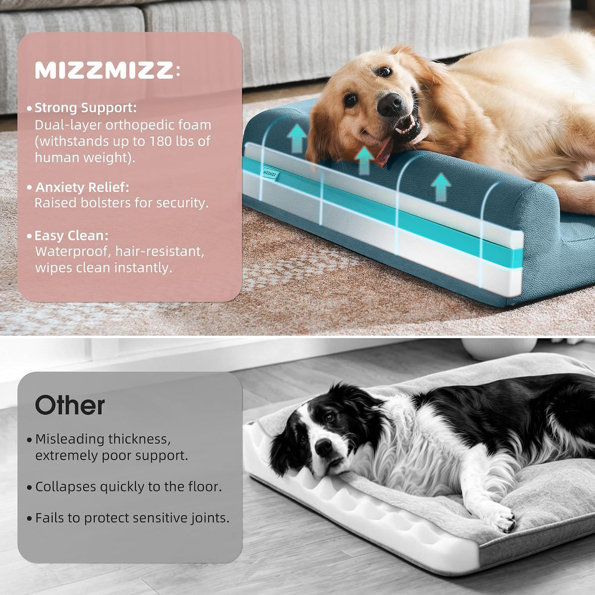 Cooling Gel Memory Foam Orthopedic Dog Bed for Large Dogs with Arthritis