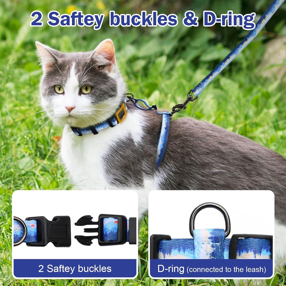 Hikiko Escape-Proof Cat Harness and Leash Set for Walking
