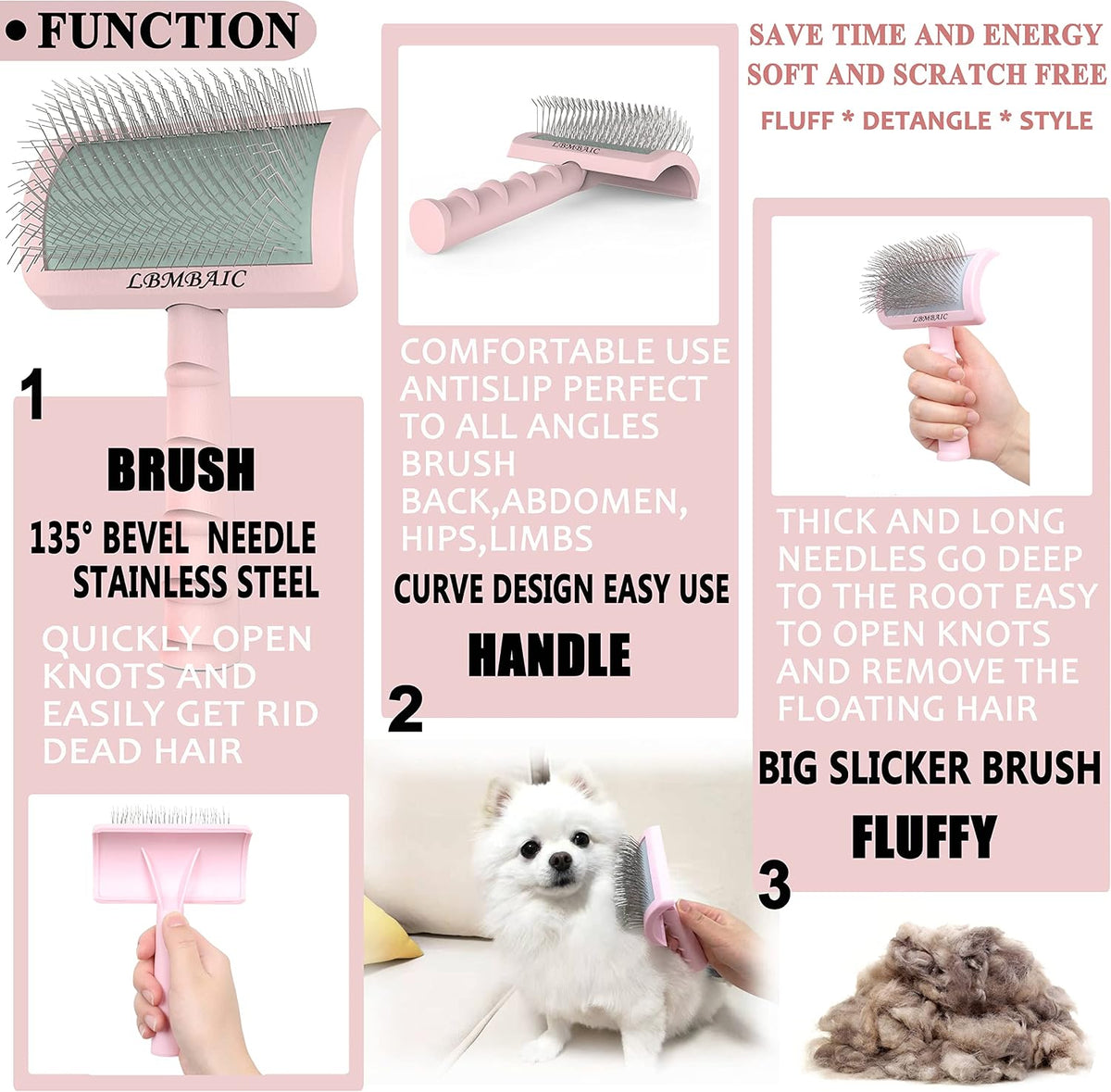 Dog Slicker Brush for Poodles Doodles Fluffy Deshedding Loose Hair. | Super Dense Soft Slicker Brush for Dogs,Grooming Brush for Matted Long Thick Curly Fur,Fluff Shedding Tangles Knots.25mm. 