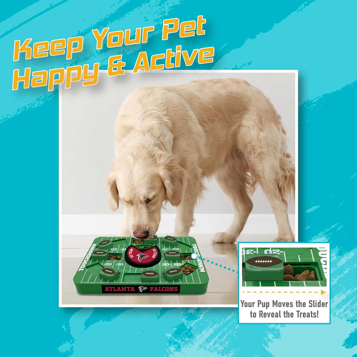Pets First NFL Atlanta Falcons Large Puzzle Toy for Dogs, Slow Feeder Board for Pets, New Bigger Size, Interactive Doggie Treat Toy