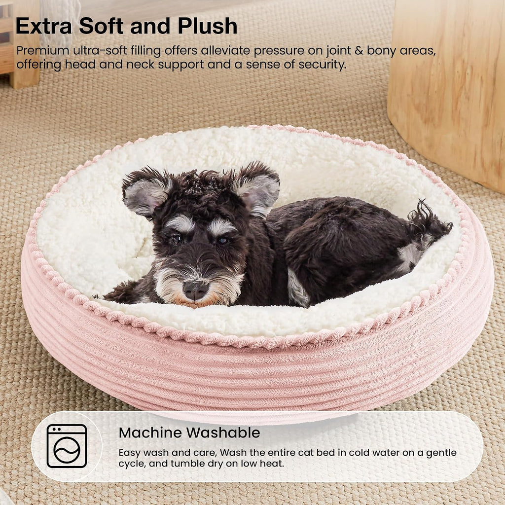 Love's cabin Round Donut Cat and Dog Cushion Bed, 24in Pet Bed for Small or Medium Dogs, Anti-Slip & Water-Resistant Bottom, Soft Durable Fabric Pet Beds, Washable Calming Cat Bed Light Pink