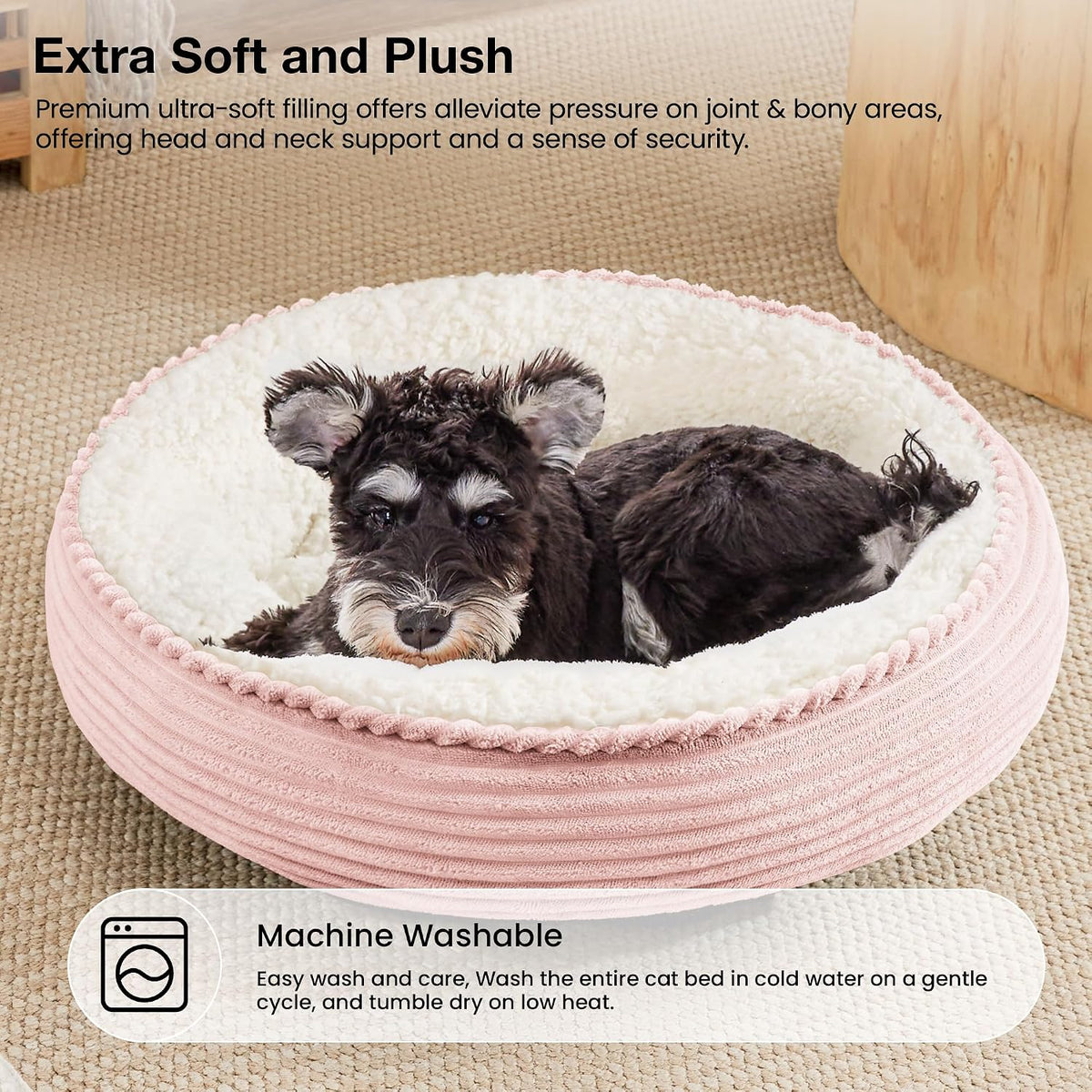 Love's cabin Round Donut Cat and Dog Cushion Bed, 24in Pet Bed for Small or Medium Dogs, Anti-Slip & Water-Resistant Bottom, Soft Durable Fabric Pet Beds, Washable Calming Cat Bed Light Pink