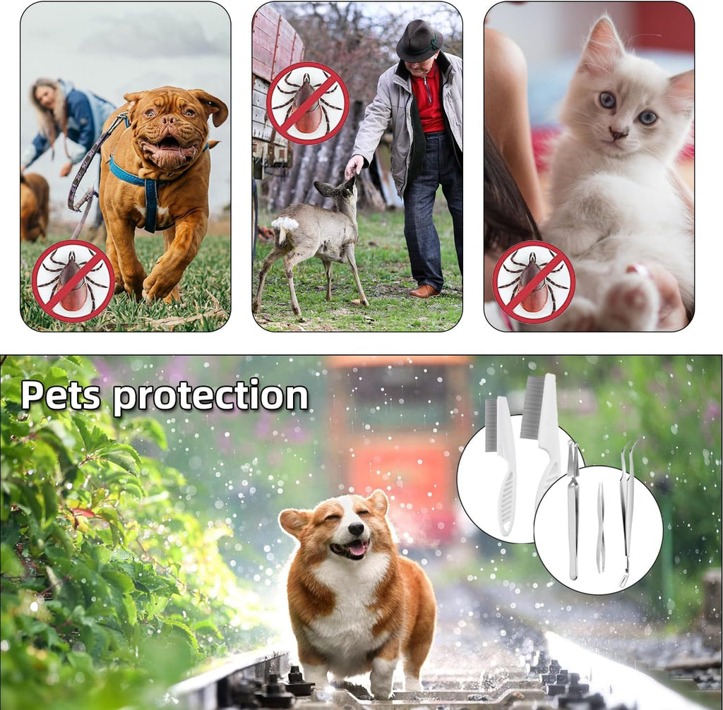 6 pcs Tick Removal Tool kit for Pets, 3 Stainless Steel Tick Tweezers with Storage Pouch and 2 Tick Comb Grooming Tools for Cats & Dogs Safe Tick Control Puller for Removal of Ticks Fleas