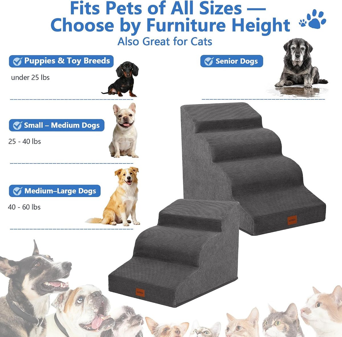 4-Step Curved Dog Stairs 19.7"H for Medium Dogs Standard Bed & Sofa