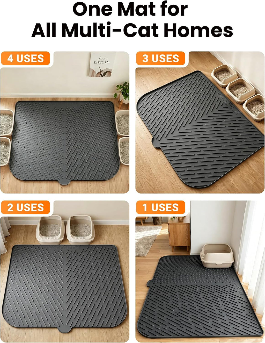Cat Litter Mat, 47" x 37" Extra Large Cat Litter Box Mat, Silicone Waterproof Litter Trapping Mat for Scatter Control Soft on Kitty Paws Non-Slip Easy to Clean (Dark Grey) | Waterproof Litter Trapping Mat for Scatter Control, Soft on Cat Paws Non-Slip ...