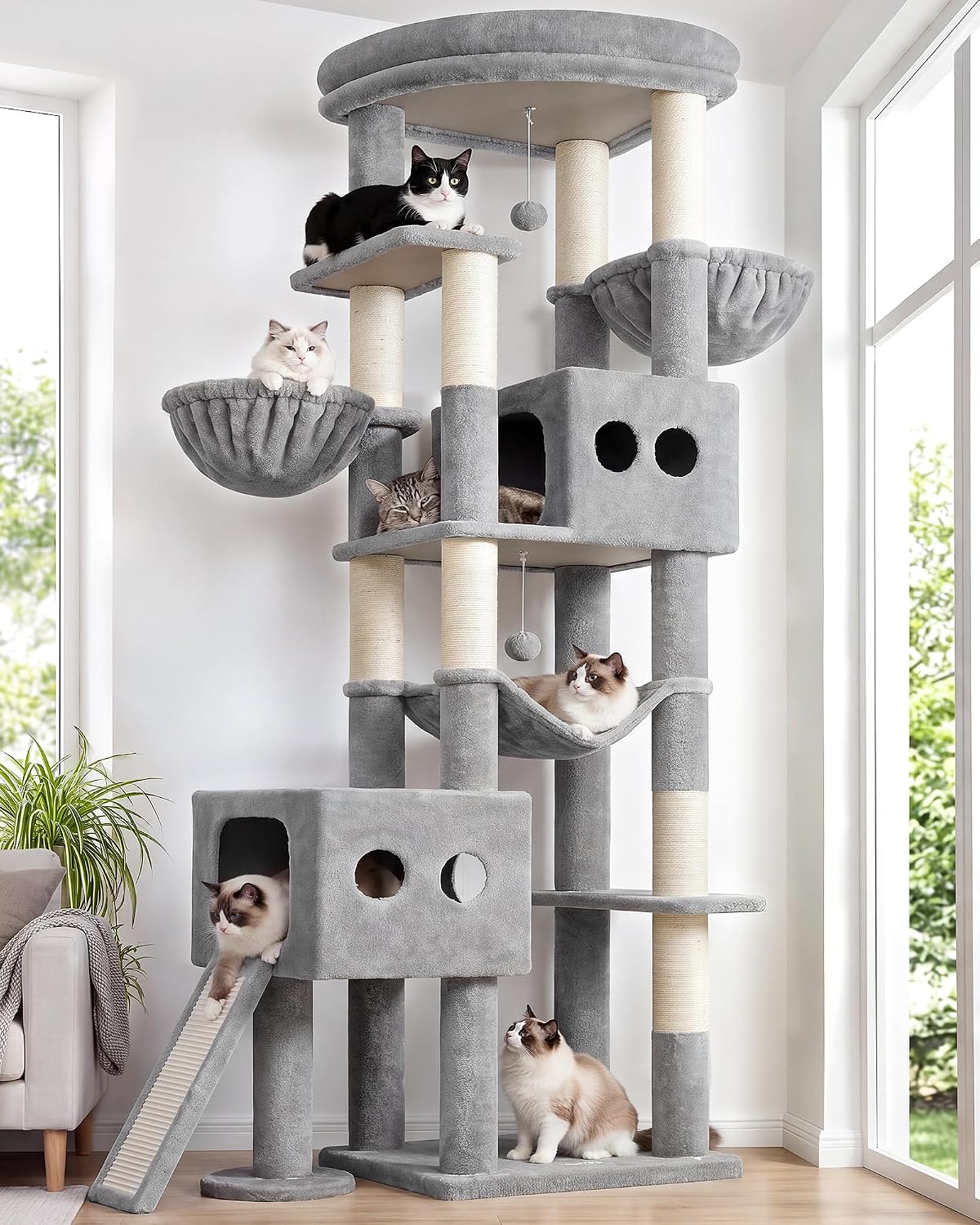 Globlazer 81in Tall Cat Tower for Large Adult Cat, S81G Pro Max, Light Grey
