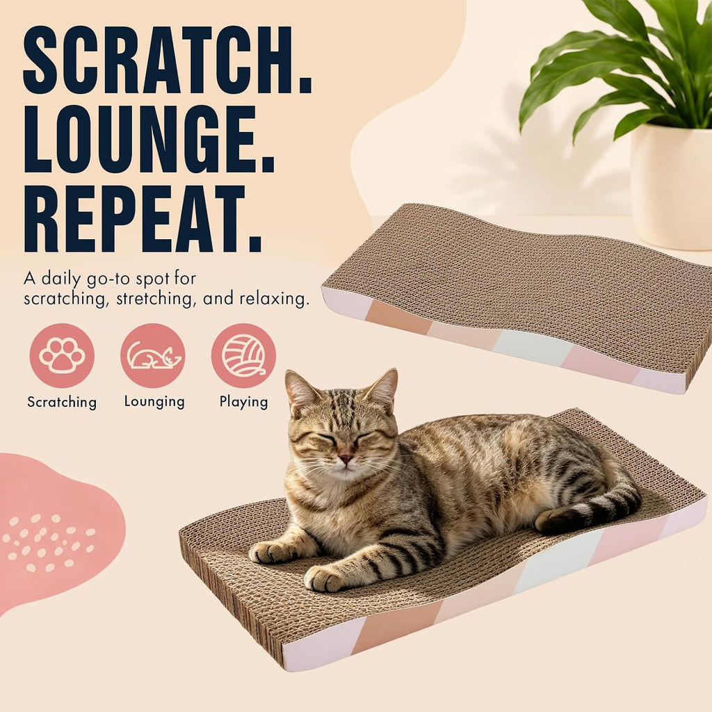 SIDAZON Cat Scratching Pads Cardboard Cat Scratchers for Indoor Cats Reversible Large Wide Corrugated with Catnip and Mini Toy(5pcs)