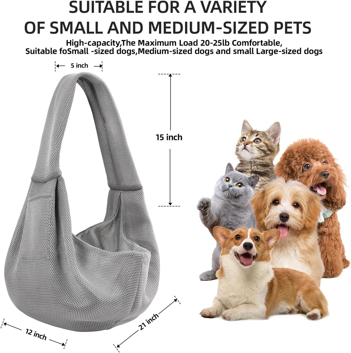Dog and Cats Carrier Sling, Breathable Puppy Small Pet Carrier with Pocke