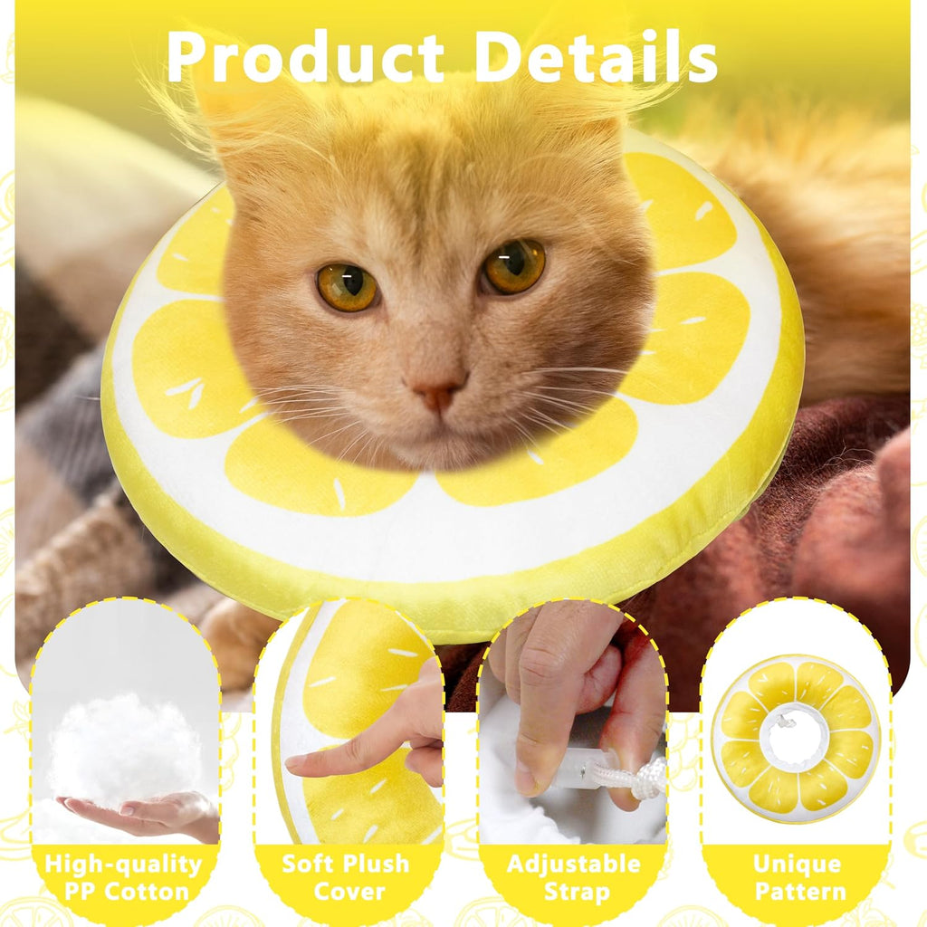 Cat Cone Collar Soft, Adjustable Cat Recovery Cone (Lemon, L)