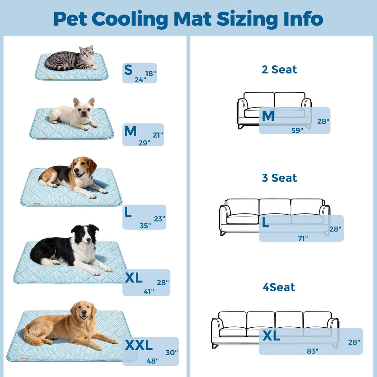 PPOLCA Waterproof Cooling Couch Protector for Dogs 28x71, Light Blue