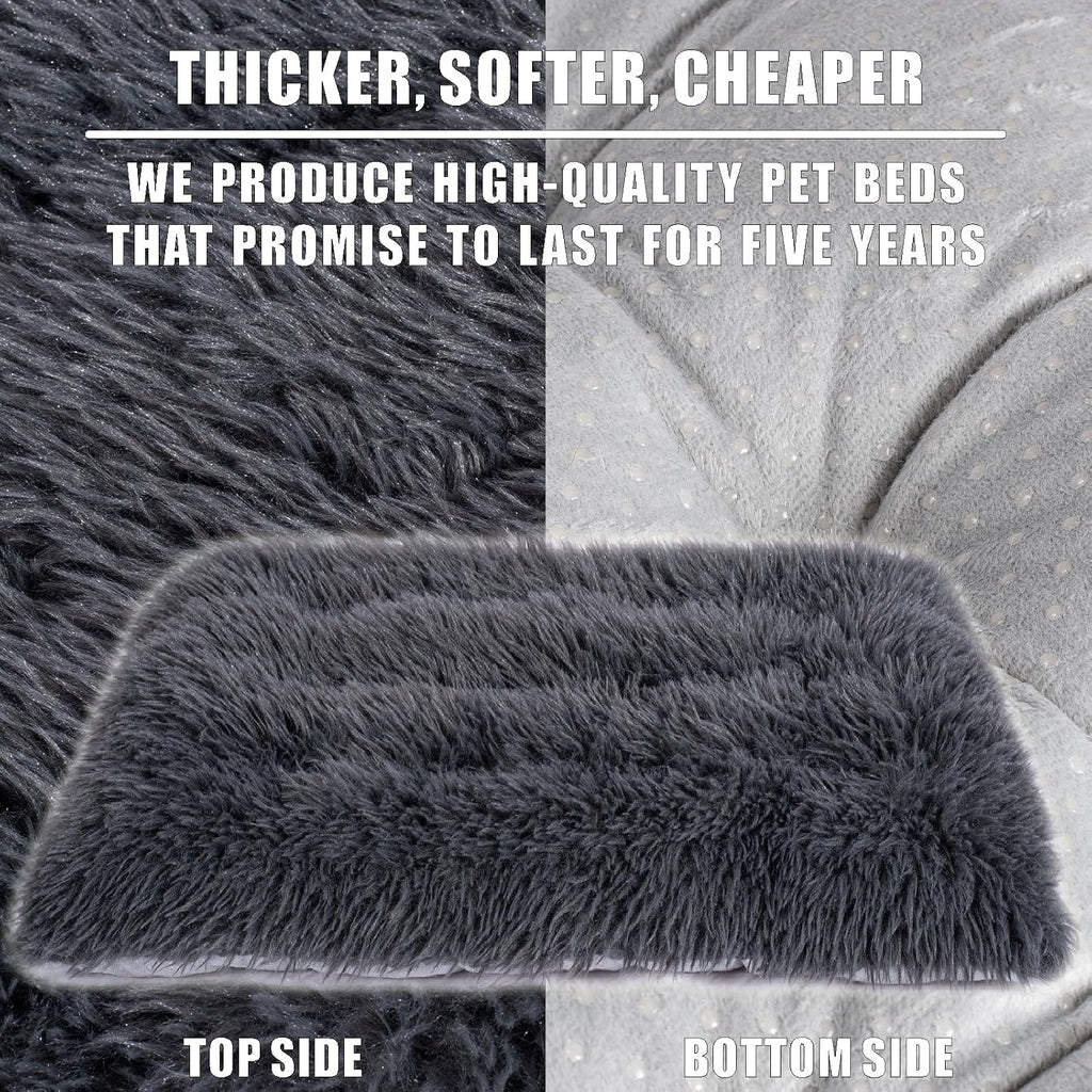 Machine Washable Dog Bed, Deluxe Plush Dog Crate Pad and Cat Bed, Anti-Slip Bottom Kennel Pad Mat, Fuzzy Pet Beds for Large, Medium, Small Dogs Breeds (Dark Grey, 24.0"L x 18.0"W x 3.0"Th x 2 PACK)