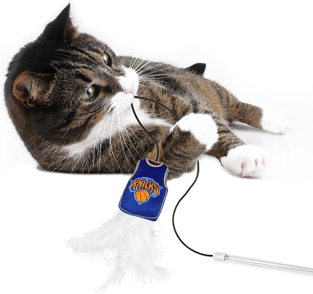 NBA NEW YORK Knicks Team Jersey Wand with CAT NIP, Cat Toy Jersey Shaped Plush Teaser Toy for Cats & Kittens - Interactive Pet Toy for Play & Exercise
