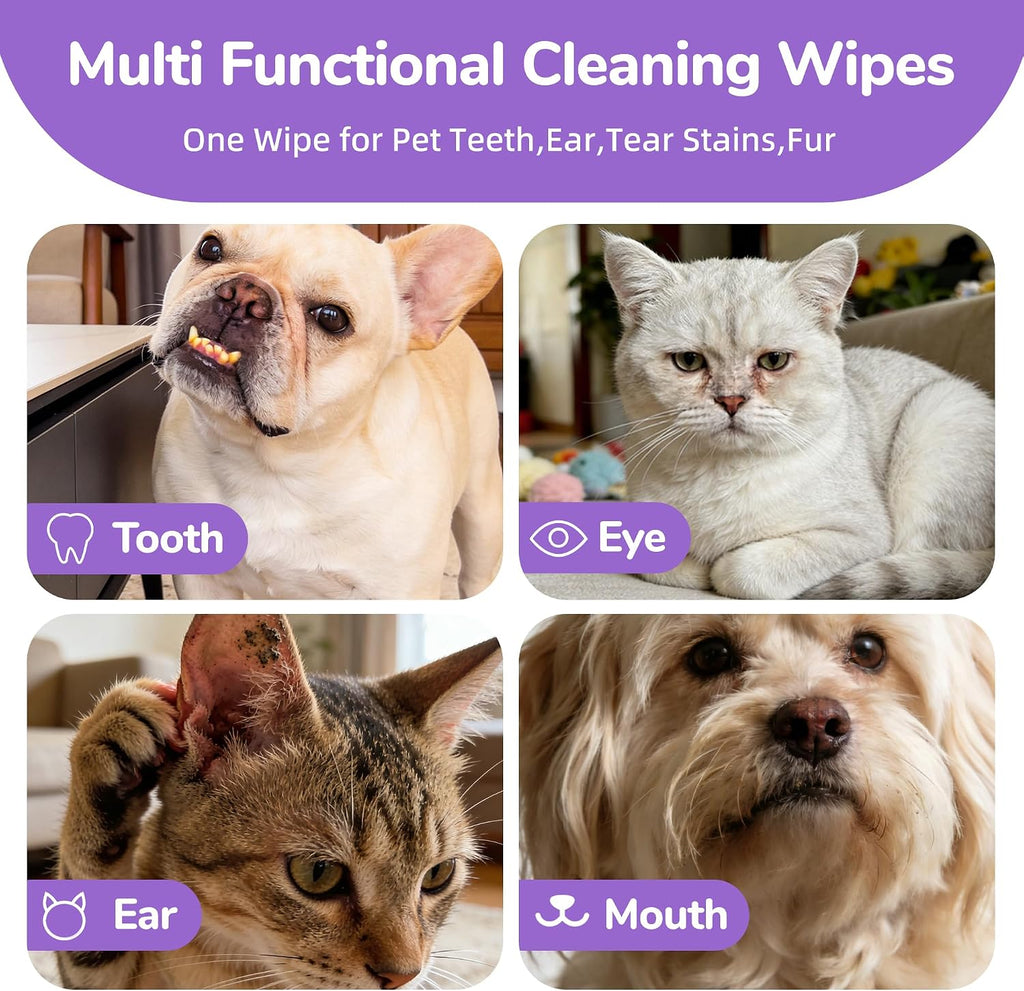Dog Eye Wipes, 120 Count Cat Eyes Cleaning Wipes Gentle Pet Tear Stain Remover, Hypoallergenic Puppy Dogs Eye Wash Cleaner for Debris Discharge Mucus, Vet Recommended Aloe Chamomile Pets Wipe Pads